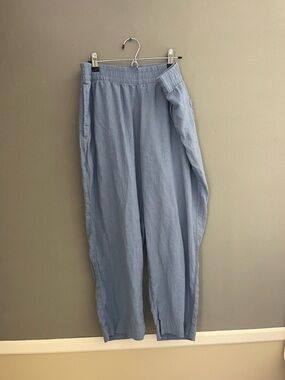 Old Navy Light Blue Women’s Petite Elastic-Waist High Rise Straight Line Pants